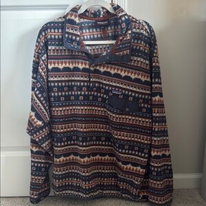 Patagonia Men's Navy, Cream & Brown Patterned Snap-T Pullover
